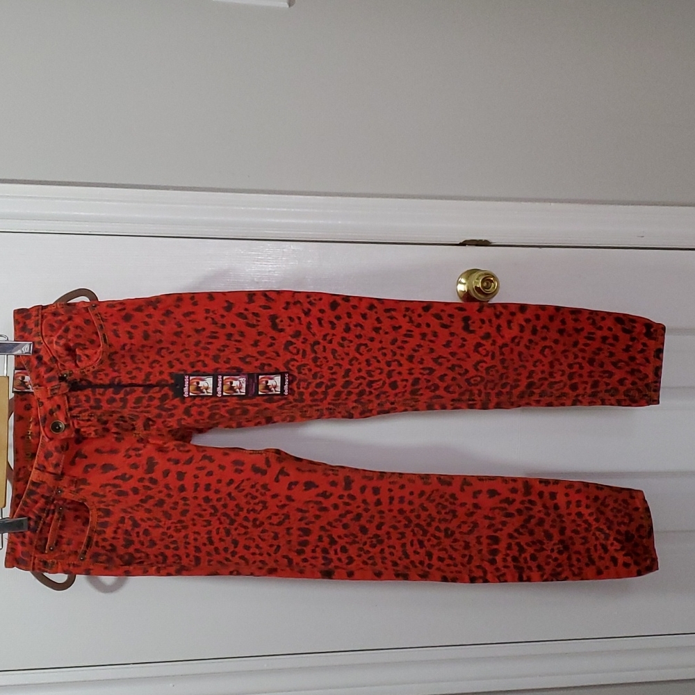 Red leopard skinny jeans